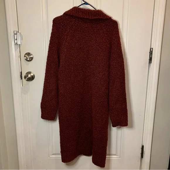 Anthropologie Lilla Cardigan Maroon Red Chunky Knit Sweater Cardigan Cozy Long - Picture 9 of 13